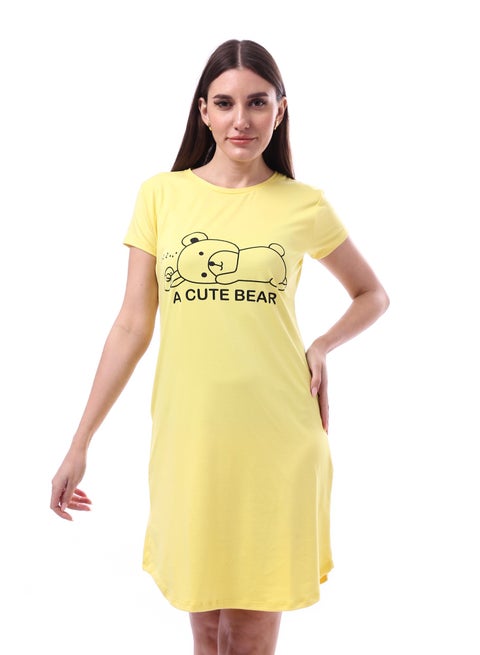 Printed Pattern Short Sleeves Sleep Dress _ Yellow
