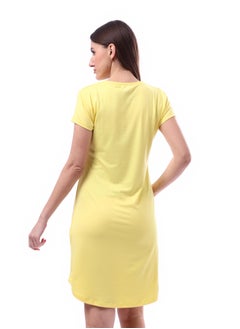 Andora Printed Pattern Short Sleeves Sleep Dress _ Yellow  - Image 3