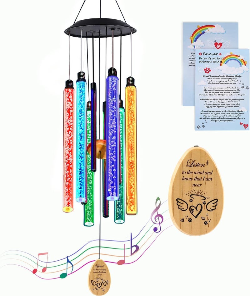 Noillow Solar Pet Memorial Wind Chime Dog Memorial Gifts for Loss of Dog Rainbow Bridge Pet Memorial Gifts Loss of Dog Sympathy Gift in Memory of Dog 6 LED Tubes Color Changing Rainbow 33