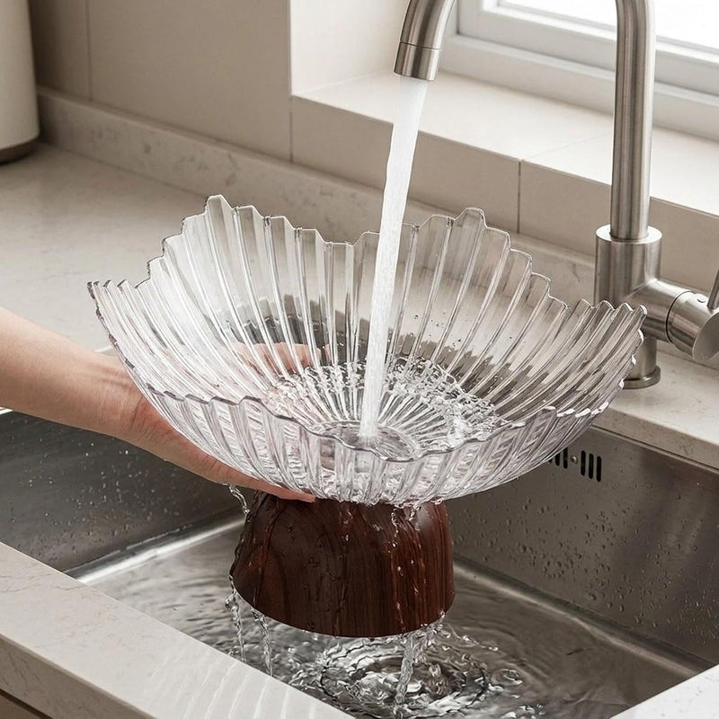 predolo Pedestal Snack Bowl Multipurpose Fruit Tray Creative Storage Holder Lightweight PET Material with Removable Drain Tray Suitable for Home, Clear White - Image 4