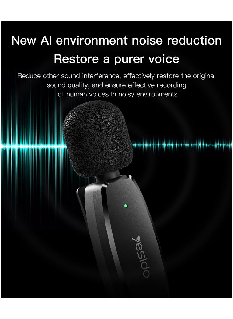 Yesido KR12 Low Latency Wireless Microphone with 8 Pin Receiver Black  - Image 2