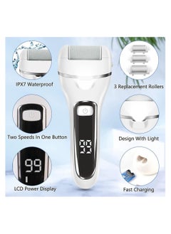 KHAJUL Electric Callus Remover for Feet Rechargeable Pedicure Tool Foot Care Foot File All-in-1 Callus Remover Kit for Removing Cracked and Dead Skin from Heels with 3 Roller Heads 2-Speed Battery Display  - Image 2
