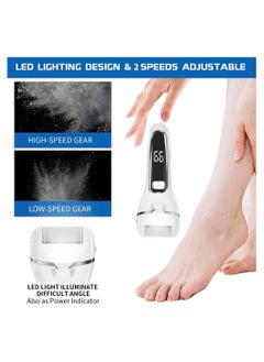 KHAJUL Electric Callus Remover for Feet Rechargeable Pedicure Tool Foot Care Foot File All-in-1 Callus Remover Kit for Removing Cracked and Dead Skin from Heels with 3 Roller Heads 2-Speed Battery Display  - Image 5