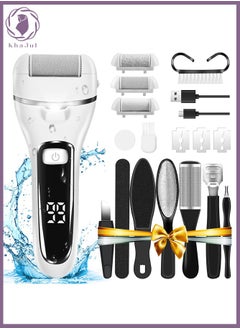 KHAJUL Electric Callus Remover for Feet Rechargeable Pedicure Tool Foot Care Foot File All-in-1 Callus Remover Kit for Removing Cracked and Dead Skin from Heels with 3 Roller Heads 2-Speed Battery Display  - Image 1