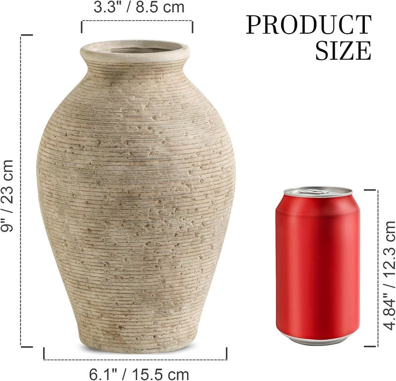 Vanselia Ceramic Flower Vase Home Decor - Large Farmhouse Table Vases Rustic Vintage Living Room Kitchen Bedroom Decorations for House Book Shelf Office Coffee Desk Dining Fireplace (9" Retro) - Image 2