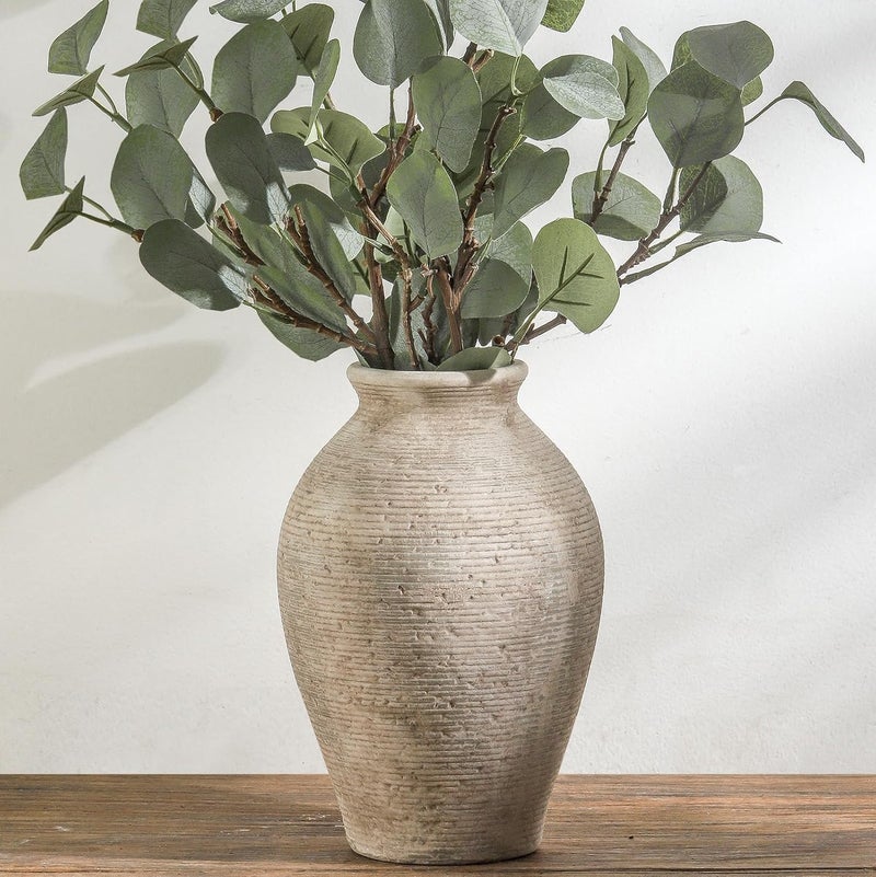 Vanselia Ceramic Flower Vase Home Decor - Large Farmhouse Table Vases Rustic Vintage Living Room Kitchen Bedroom Decorations for House Book Shelf Office Coffee Desk Dining Fireplace (9" Retro) - Image 1