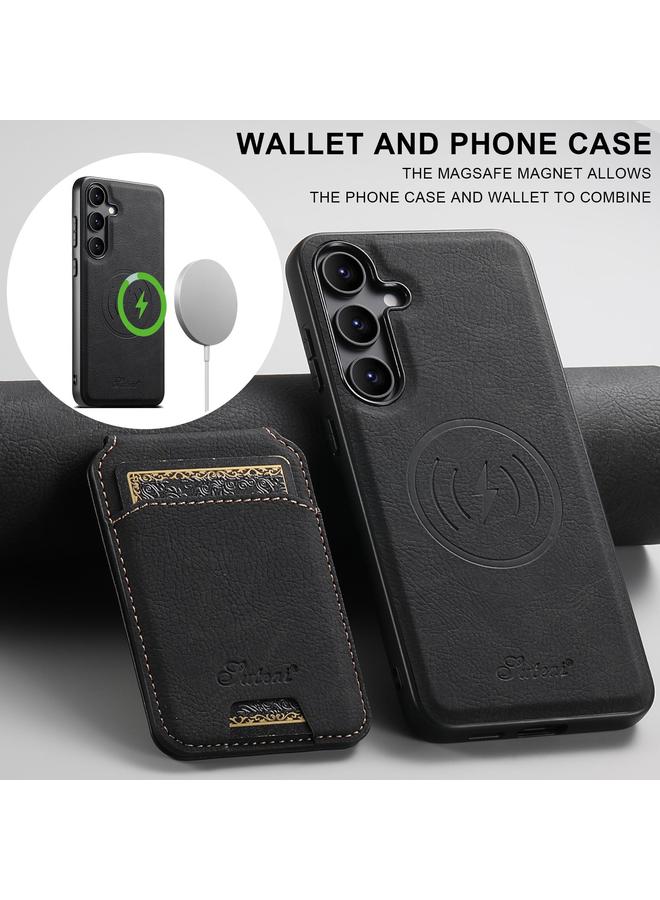 Suteni Case For Samsung Galaxy S25 5G H16 Litchi Texture Leather Detachable Wallet Back Phone Case - Image 2