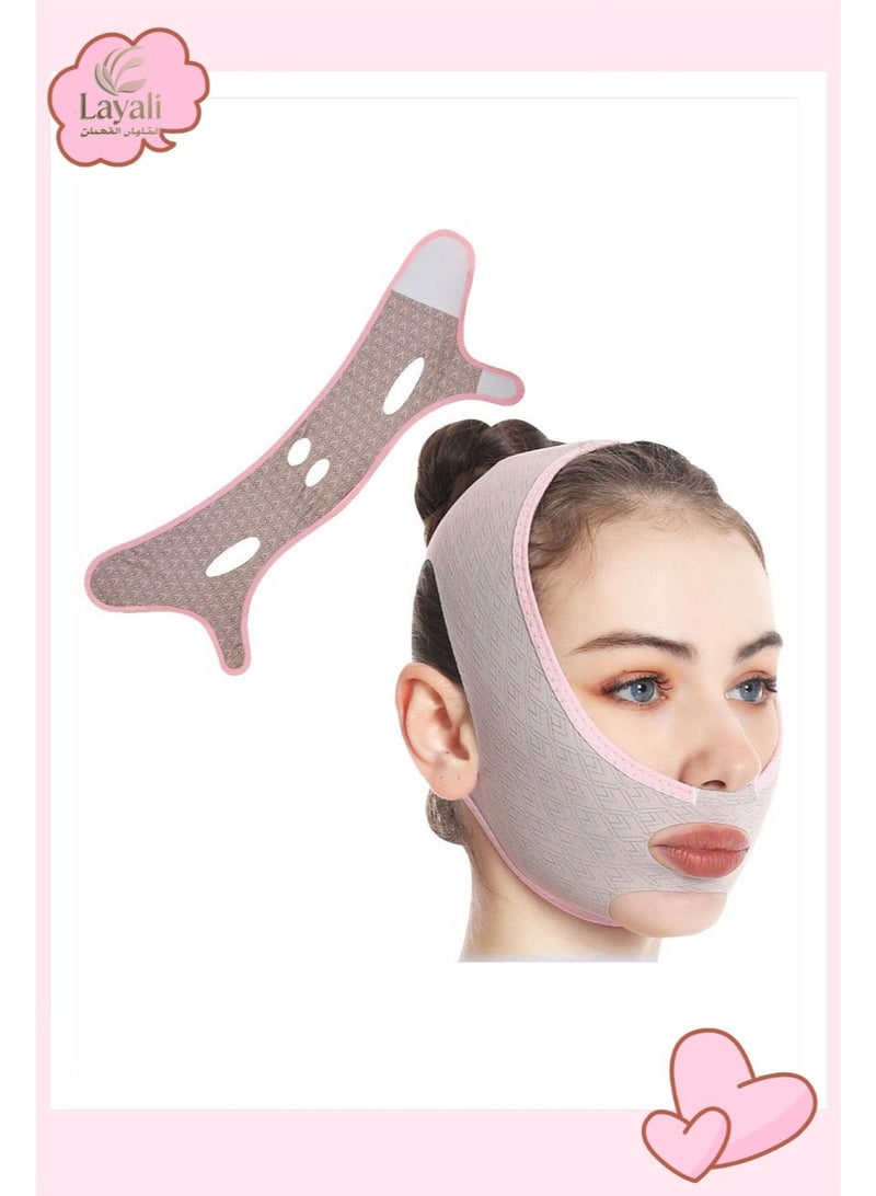 Layali Chin Lifting Bands Beauty Face Sculpting Sleep Mask Reusable V-shaped Facial Shaping Mask Keep Mouth Closed When Sleep for Face Neck and Chin for Women and Men - Image 1