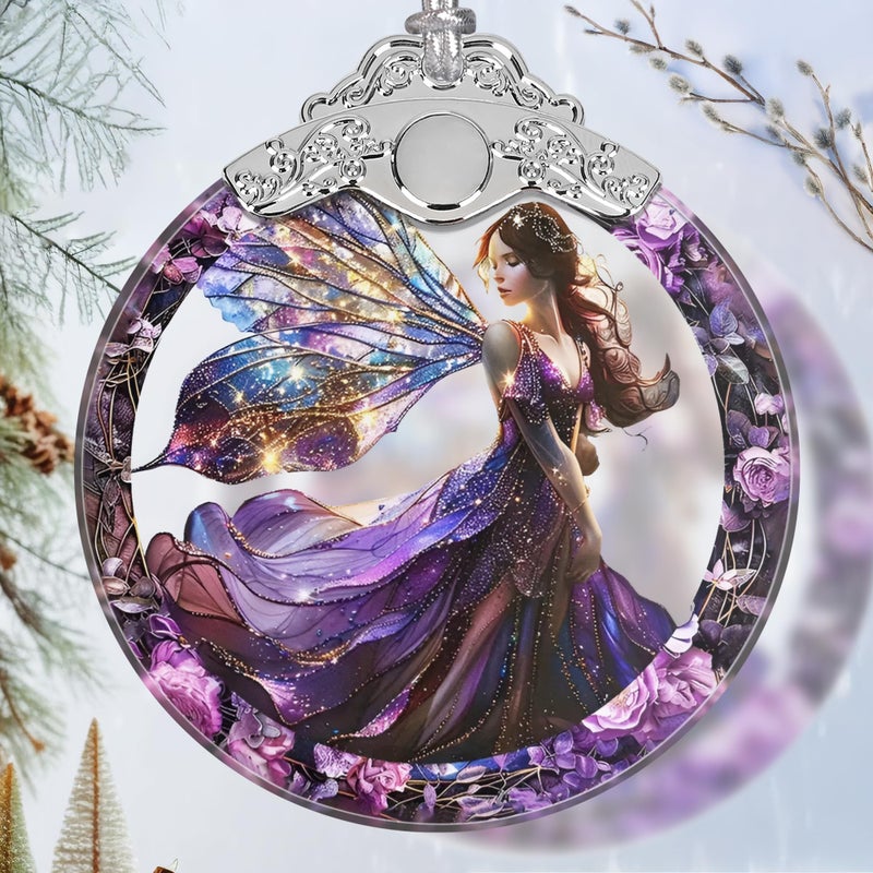 Jocidea زخرفة عيد الميلاد - زخرفة جنية زجاجية ملطخة - ديكور عيد الميلاد - زخرفة شجرة الكريسم - Image 1