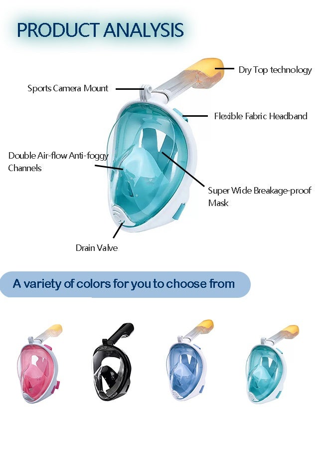 Full Face Snorkeling Mask with 180° Panoramic View – Anti-Fog, Anti-Leak, Dry Top System, Camera Mount