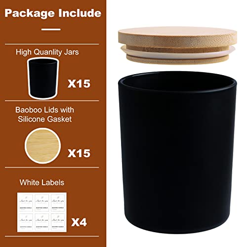 CONNOO 15 Pack 7 OZ Matte Black Candle Jars with Bamboo Lids for Making Candles, Thick Glass Candle Jars Empty Jars in Bulk with lids - Dishwasher Safe - Image 3