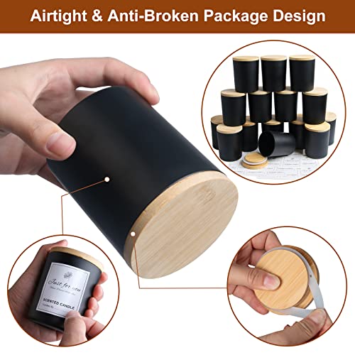 CONNOO 15 Pack 7 OZ Matte Black Candle Jars with Bamboo Lids for Making Candles, Thick Glass Candle Jars Empty Jars in Bulk with lids - Dishwasher Safe - Image 5