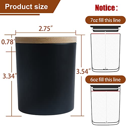 CONNOO 15 Pack 7 OZ Matte Black Candle Jars with Bamboo Lids for Making Candles, Thick Glass Candle Jars Empty Jars in Bulk with lids - Dishwasher Safe - Image 2