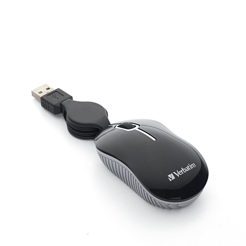 Verbatim Wired Optical Computer Mini USB-A Mouse - Plug & Play Corded Small Travel Mouse with Retractable Cable â€“ Black 98113 - Image 1