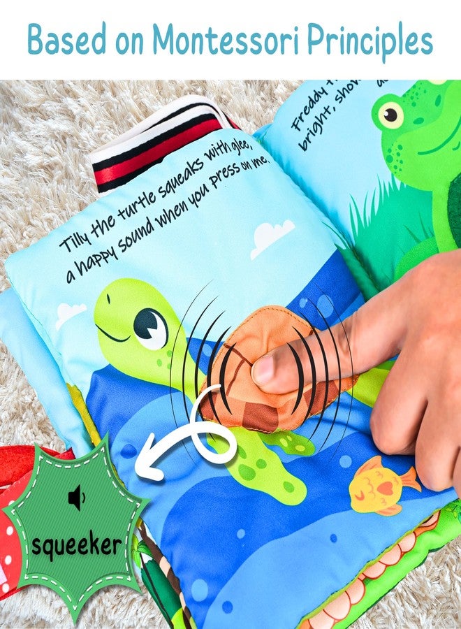 كتاب سيرافينا بيك-أ-بو القماشي لحيوانات الغابة مع دمى أصابع تفاعلية وصوت صفارة للأطفال الرضع والصغار - كتاب قماشي ناعم للأطفال من عمر 6 أشهر فما فوق، كتاب مونتيساري الحسي مع أغطية وجيوب - Image 3