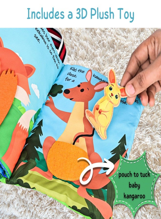 كتاب سيرافينا بيك-أ-بو القماشي لحيوانات الغابة مع دمى أصابع تفاعلية وصوت صفارة للأطفال الرضع والصغار - كتاب قماشي ناعم للأطفال من عمر 6 أشهر فما فوق، كتاب مونتيساري الحسي مع أغطية وجيوب - Image 4