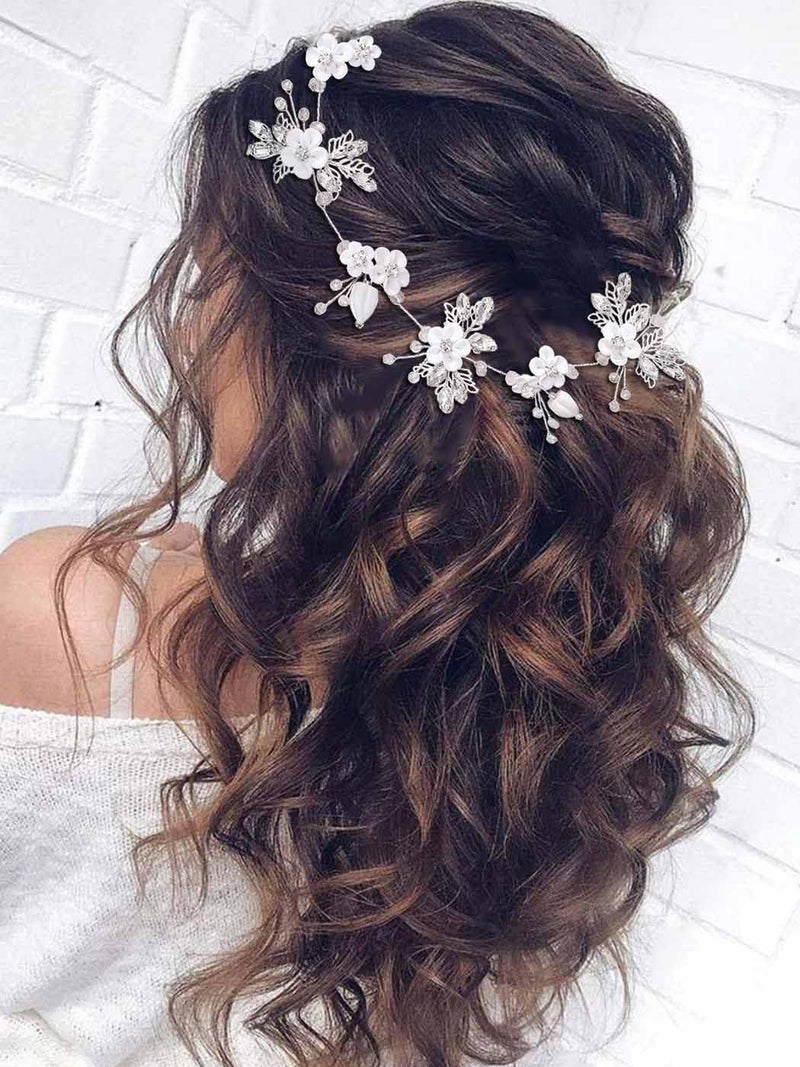 Unicra Bride Silver Wedding Hair Vine Flower Bridal Hair Piece Leaf Party Hair Accessories Crystal Hair Jewelry Rhinestone Headpieces for Women and Girls - Image 1