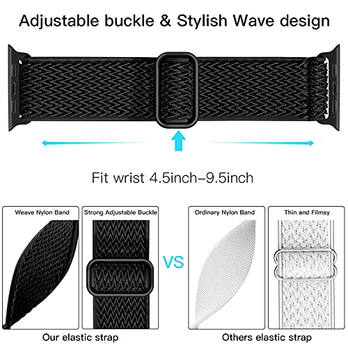 Lerobo Compatible for Apple Watch Band 41mm 40mm 38mm 45mm 44mm 42mm Women Men,Stretchy Solo Loop Soft Nylon Adjustable Braided Replacement Sport Band Compatible for Apple Watch Ultra 2 SE Series 9 8 - Image 3