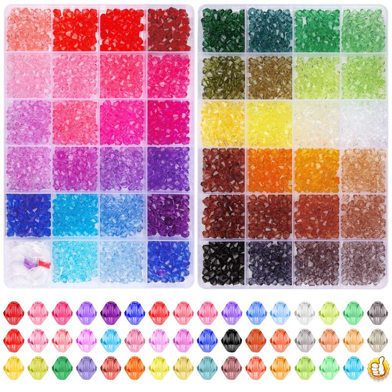 XSEINO 3760 Pieces 6mm Crystal Beads for Jewelry Making 47 Colors Crystal Acrylic Beads for Bracelets Jewelry Making and DIY Crafts