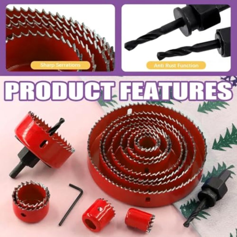 Hole Saw Set, 17Pcs Hole Saw Kit with 3/4" to 5" 19mm-127mm 13Pcs Saw Blades, Drill Bits, Hex Key and Installation Plate with Storage Box, Ideal for Soft Wood, Plywood, Drywall, PVC, Plastic - Image 2