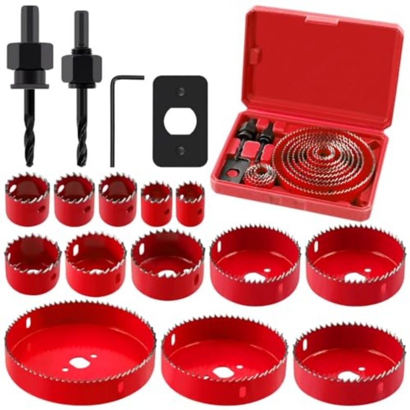 Hole Saw Set, 17Pcs Hole Saw Kit with 3/4" to 5" 19mm-127mm 13Pcs Saw Blades, Drill Bits, Hex Key and Installation Plate with Storage Box, Ideal for Soft Wood, Plywood, Drywall, PVC, Plastic - Image 1