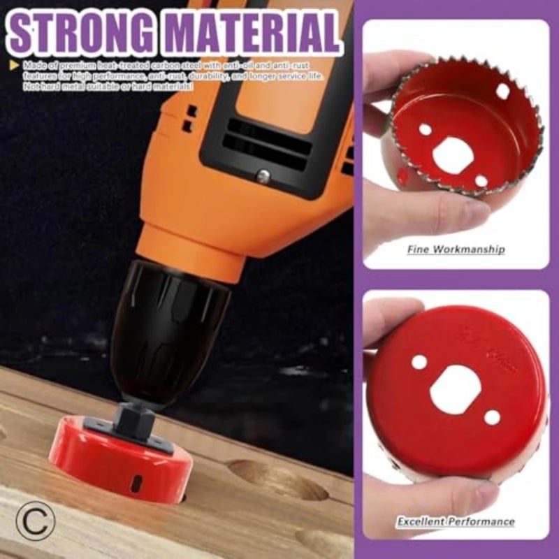 Hole Saw Set, 17Pcs Hole Saw Kit with 3/4" to 5" 19mm-127mm 13Pcs Saw Blades, Drill Bits, Hex Key and Installation Plate with Storage Box, Ideal for Soft Wood, Plywood, Drywall, PVC, Plastic - Image 3