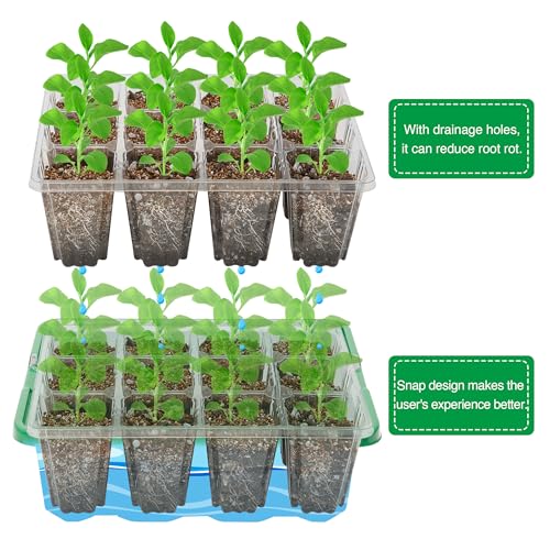 Bonviee 5 Packs Seed Starter Tray with Plant Light, Elevated Seedling Starter Trays Kits with Adjustable Humidity Domes and Clear Cell Tray, 12 Full Spectrum led lamp Beads for Plants Indoor-Green - Image 5