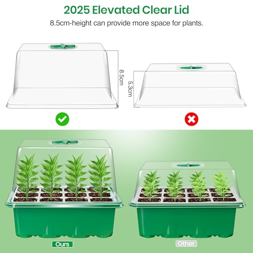 Bonviee 5 Packs Seed Starter Tray with Plant Light, Elevated Seedling Starter Trays Kits with Adjustable Humidity Domes and Clear Cell Tray, 12 Full Spectrum led lamp Beads for Plants Indoor-Green - Image 4
