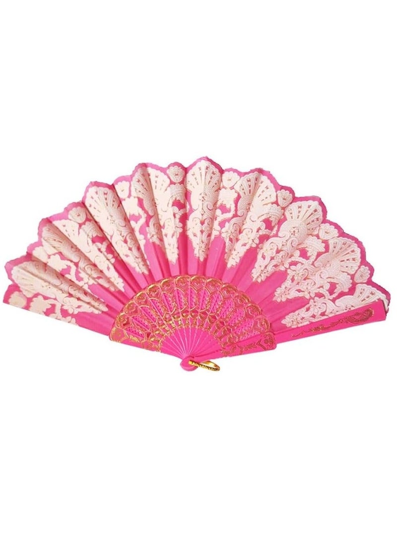 كابتن تيك Lace Folding Fan Elegant Vintage Handheld Chinese Style Folding Fans Bridal Hand Fan Women Fan Festival Gift Performance Fan Home Decorative Accessories (Pink) - Image 1