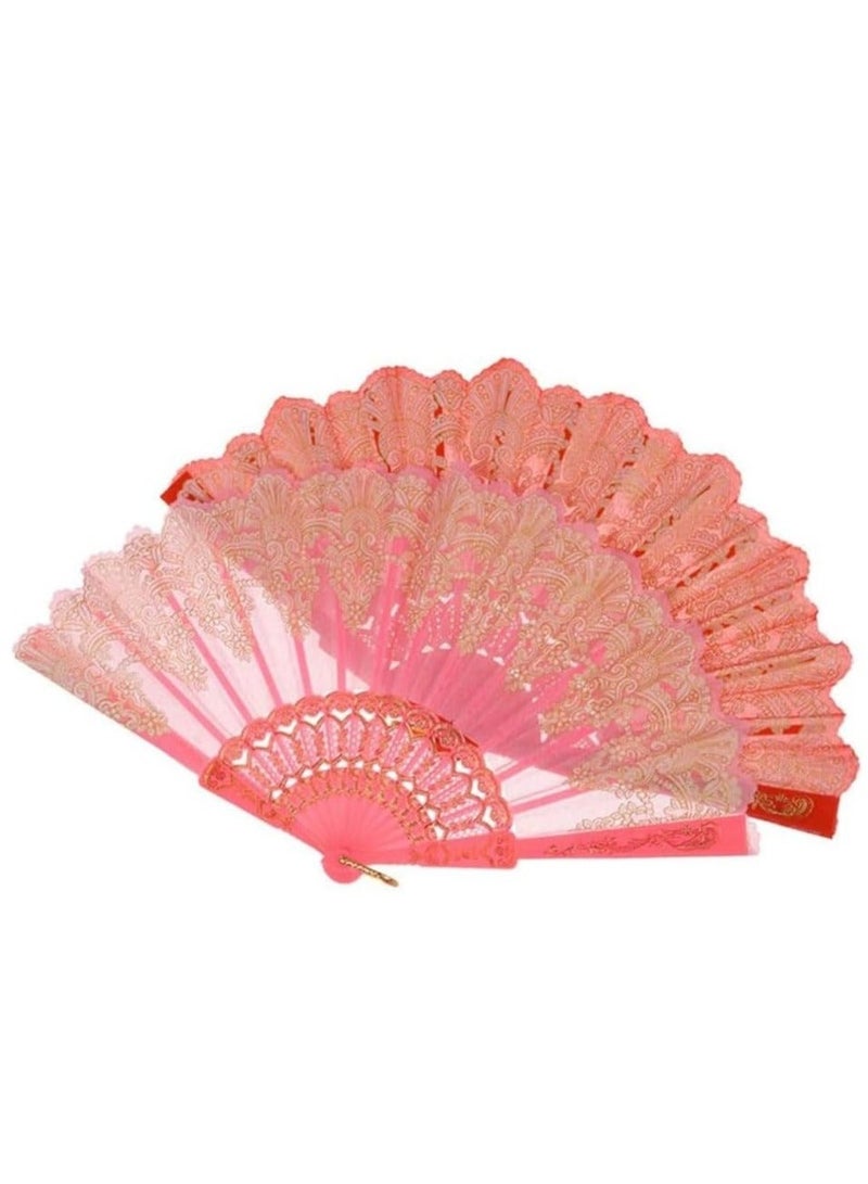 كابتن تيك Lace Folding Fan Elegant Vintage Handheld Chinese Style Folding Fans Bridal Hand Fan Women Fan Festival Gift Performance Fan Home Decorative Accessories (Pink) - Image 3