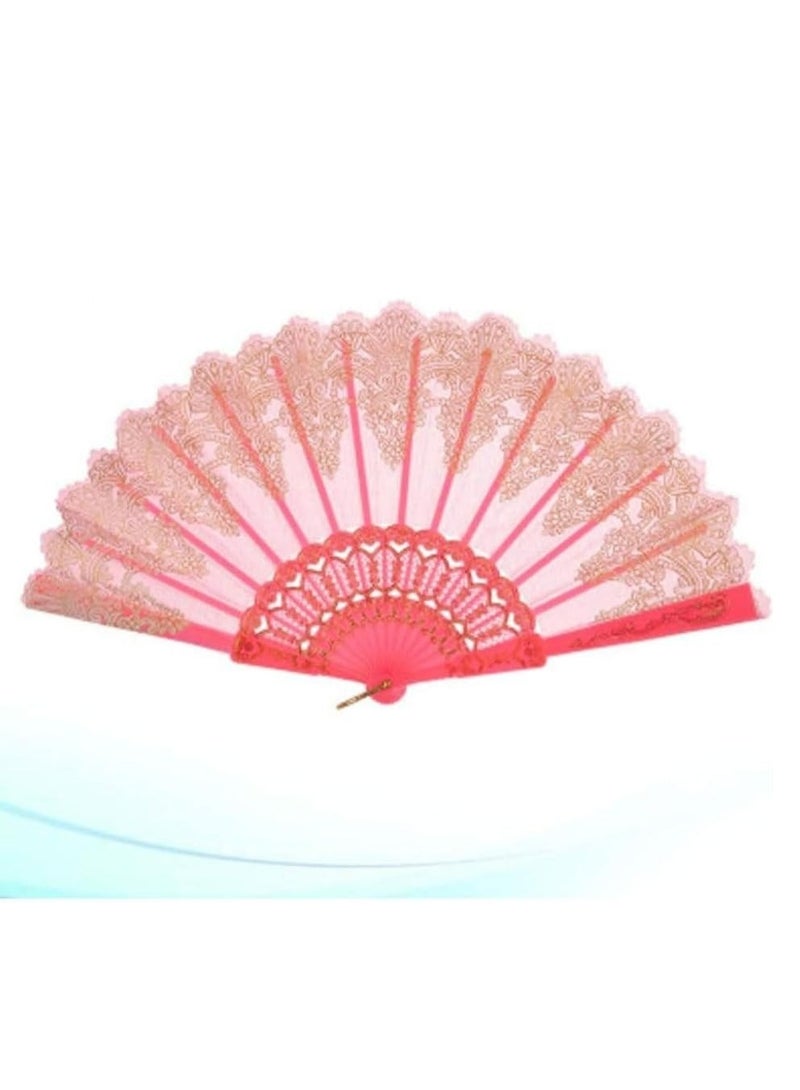 كابتن تيك Lace Folding Fan Elegant Vintage Handheld Chinese Style Folding Fans Bridal Hand Fan Women Fan Festival Gift Performance Fan Home Decorative Accessories (Pink) - Image 5