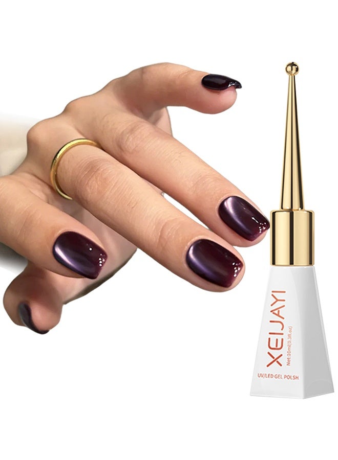 XEIJAYI Uv Led Gel Polish, Dark Purple Cat Eye Gel Nail Polish, Magnetic Shimmer UV/LED Soak-Off Nail Gel, Long-Lasting Salon-Quality Varnish for Home & Professional Manicure 10ml - Image 1
