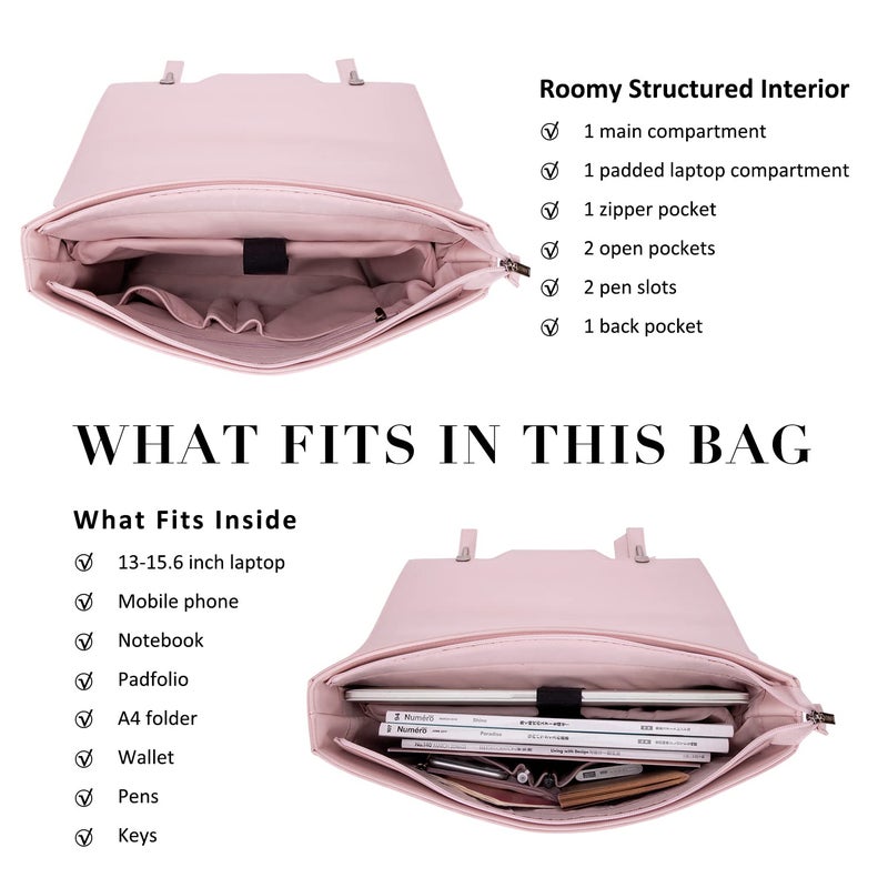 ECOSUSI Laptop Messenger Bag Women Briefcase 15.6 inch Laptop Satchel Handbags (Pink) - Image 4