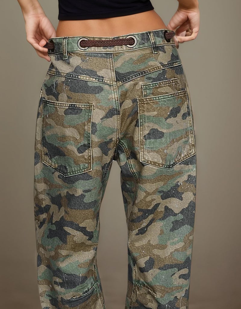 Kedera Mid Rise Barrel Jeans for Women Wide Leg Camo Cargo Pants Y2k Baggy Denim Trousers Trendy Fall with Pockets - Image 2