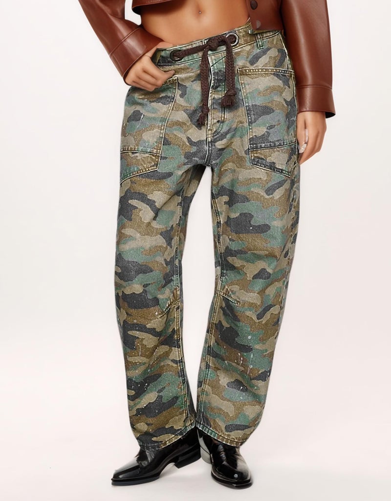 Kedera Mid Rise Barrel Jeans for Women Wide Leg Camo Cargo Pants Y2k Baggy Denim Trousers Trendy Fall with Pockets - Image 5