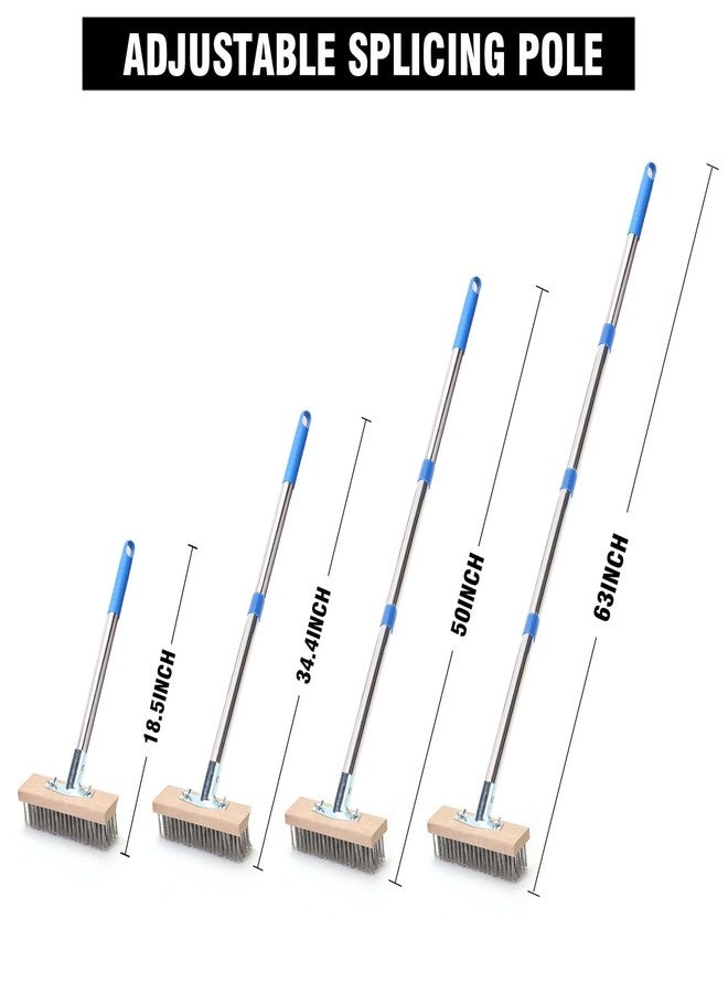MAXMAN Stainless Steel Wire Scrub Brush with 63" Long Handle, 2PCS 12" Brush Heads, Heavy Duty Large Wire Brush, Stiff Metal Bristle Floor Scrubber, Patio Floor Cleaning, Wire Broom for Concrete, Deck, Moss - Image 3