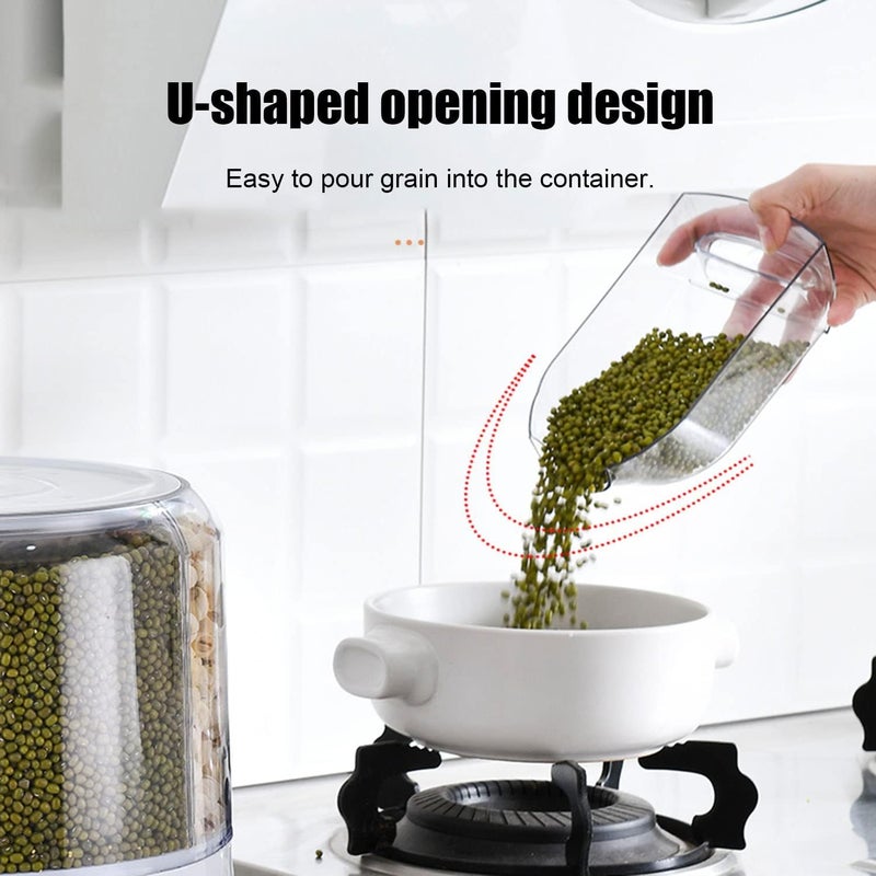 Gvnd Rice Dry Food Round Dispenser Kitchen Organizer 6Grid 360 Rotating Cereal Grain Container for Home Cereal Transparent Bucket Storage Box Beans Clear Cans Gift for Women - Image 4