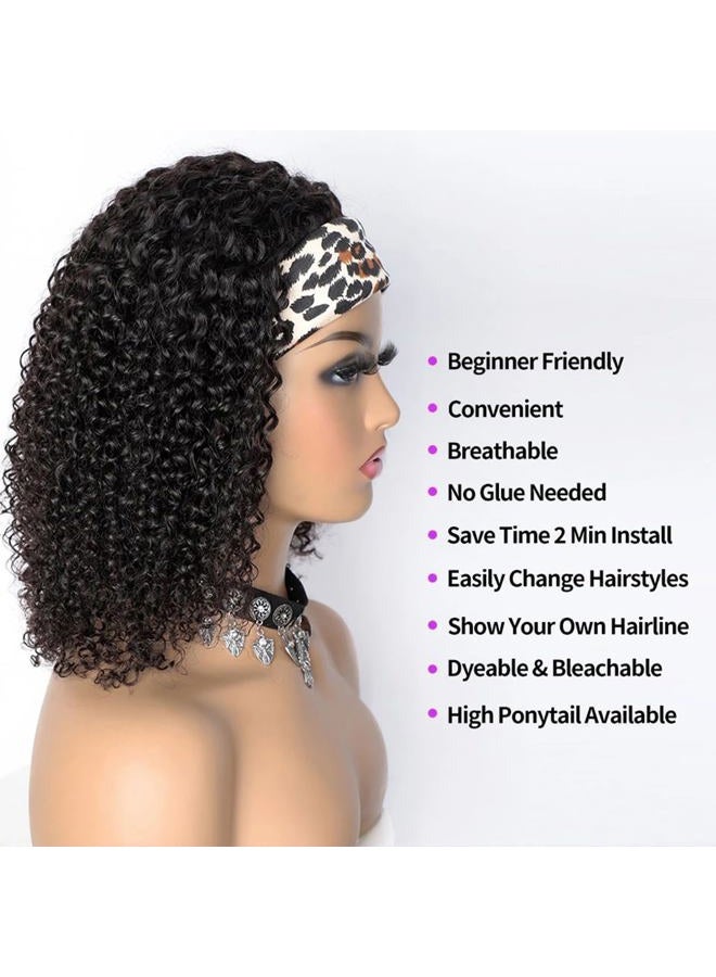 Feelgrace Water Wave Headband Wig Human Hair Glueless None Lace Headband Wig Brazilian Human Hair Machine Made Curly Wigs for Black Women, Short Wigs Kinky Curly Weave 100% Unprocessed Hair 150% Density 12 Inch - Image 4