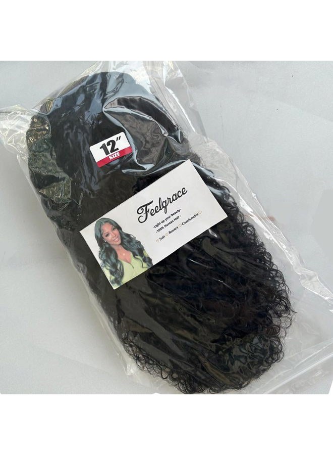 Feelgrace Water Wave Headband Wig Human Hair Glueless None Lace Headband Wig Brazilian Human Hair Machine Made Curly Wigs for Black Women, Short Wigs Kinky Curly Weave 100% Unprocessed Hair 150% Density 12 Inch - Image 5