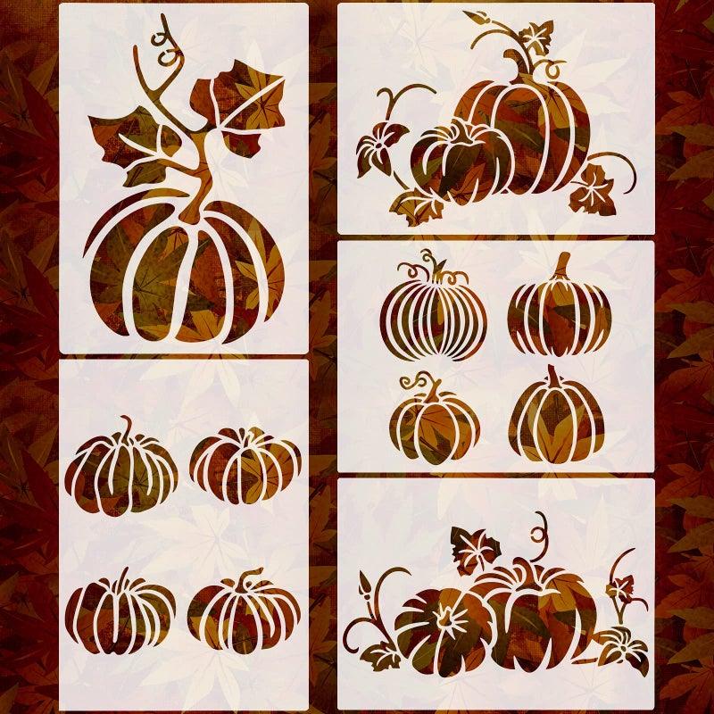 Clabby 5 Sheets Thanksgiving and Fall Stencils for Painting on Wood Large Pumpkin Reusable Stencils Fall Art Painting Template for Windows Wall DIY Crafts Decorations79 x 55 Inch