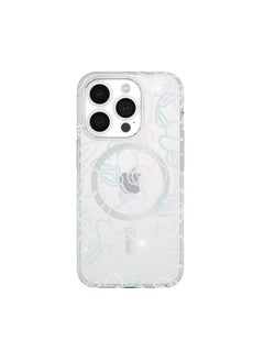 Floral Case Compatible with iPhone 15 Pro 2023 6.1" - 10Ft Drop Protection Cover, Made from Recycled Materials, Magsafe Wireless Charging Compatible - Modern Floral Silver