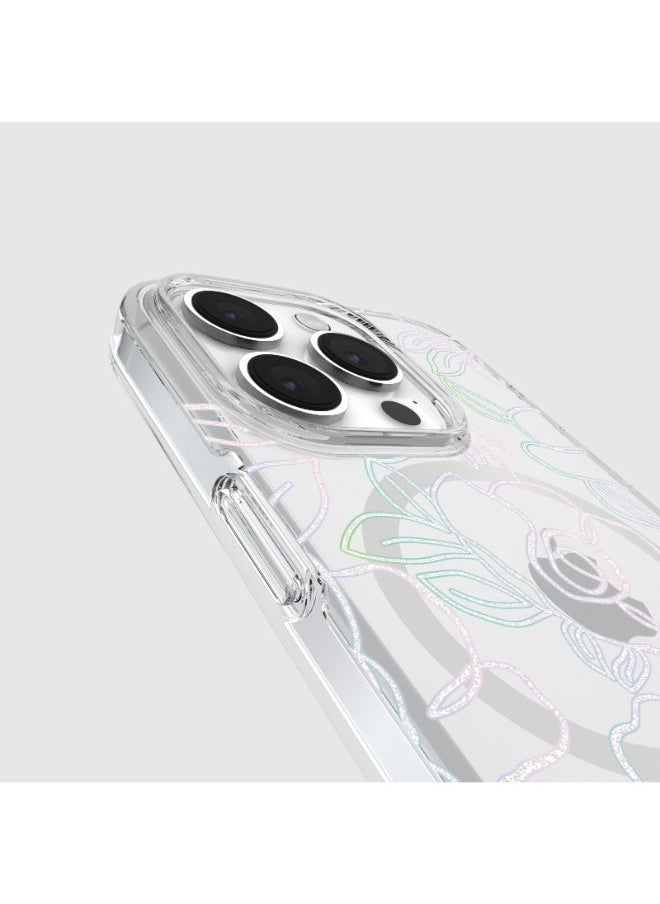 Kate Spade - Floral Case Compatible with iPhone 15 Pro 2023 6.1" - 10Ft Drop Protection Cover, Made from Recycled Materials, Magsafe Wireless Charging Compatible - Modern Floral Silver - Image 1