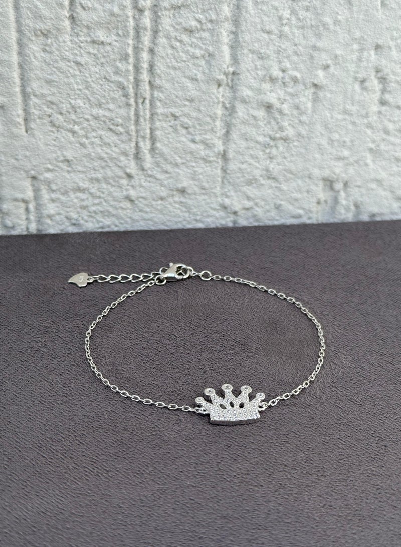 Al Kasr Jewelry Majestic Crown Bracelet - Sterling Silver 925 - Adjustable Size - Plated Rhodium White Gold 18K - Image 1