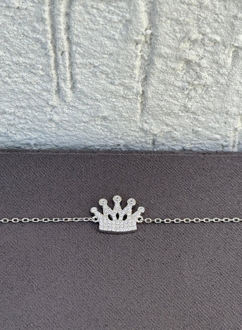 Al Kasr Jewelry Majestic Crown Bracelet - Sterling Silver 925 - Adjustable Size - Plated Rhodium White Gold 18K - Image 3