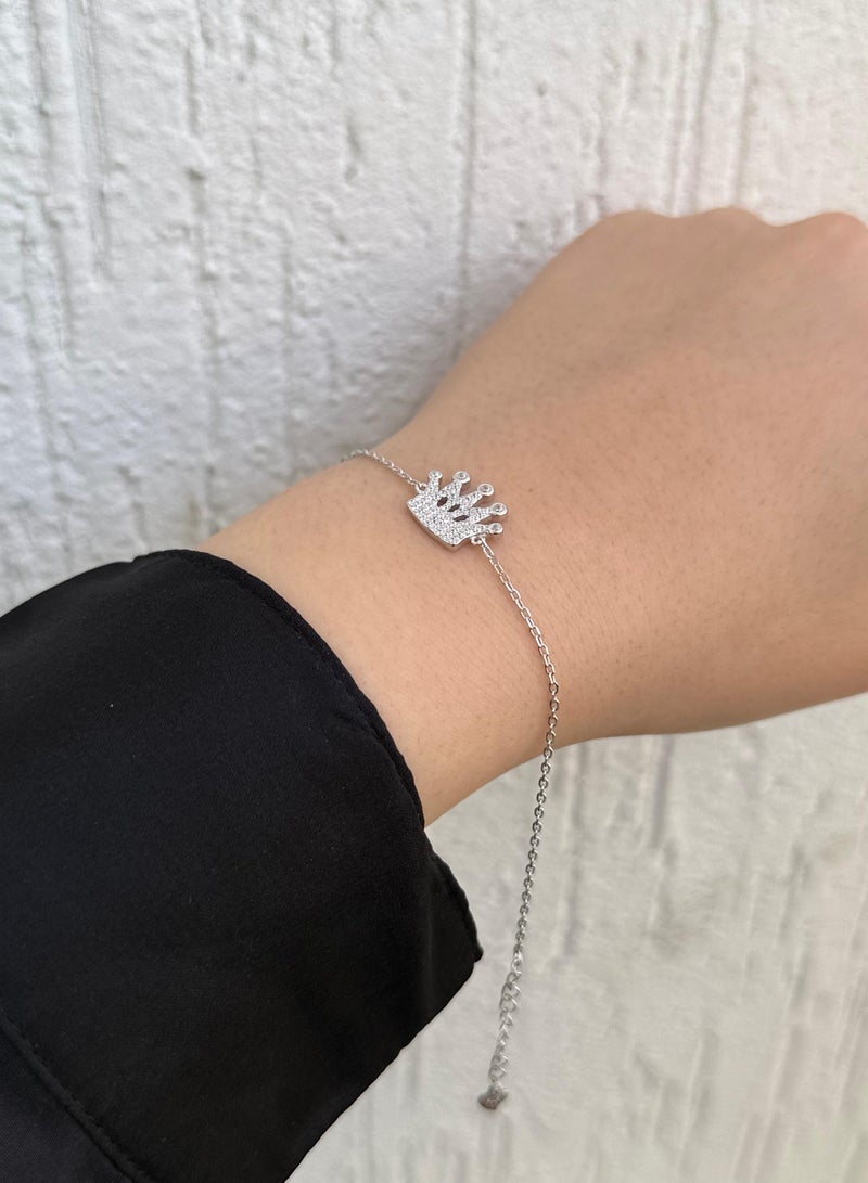 Al Kasr Jewelry Majestic Crown Bracelet - Sterling Silver 925 - Adjustable Size - Plated Rhodium White Gold 18K - Image 2