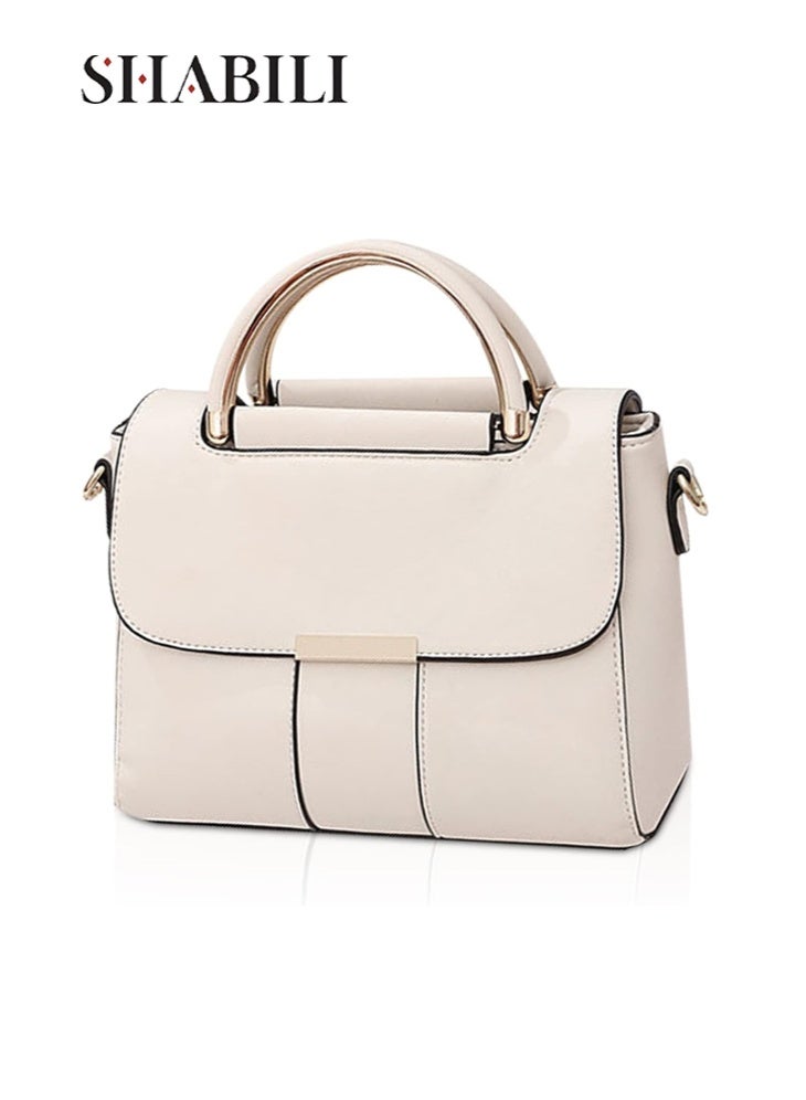 شبيلي حقيبة كتف نسائية من جلد صناعي (PU) بخياطة دقيقة وجيوب متعددة، يمكن استخدامها كحقيبة كروس أو توت أو ساتشل، مزوَّدة بمقبض علوي معدني وحزام قابل للإزالة، وسعة كبيرة لتنظيم الأغراض للاستخدام اليومي والكاجوال (بيج) - Image 1