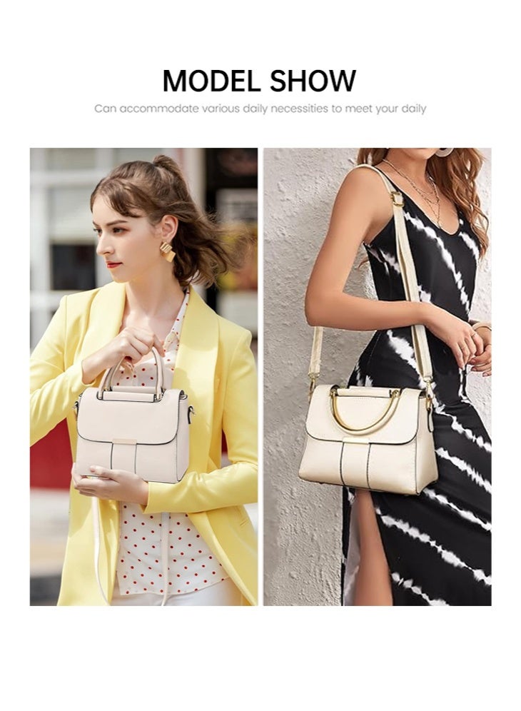 شبيلي حقيبة كتف نسائية من جلد صناعي (PU) بخياطة دقيقة وجيوب متعددة، يمكن استخدامها كحقيبة كروس أو توت أو ساتشل، مزوَّدة بمقبض علوي معدني وحزام قابل للإزالة، وسعة كبيرة لتنظيم الأغراض للاستخدام اليومي والكاجوال (بيج) - Image 2