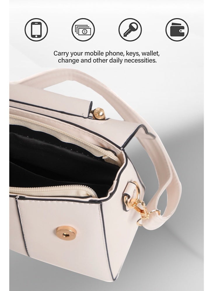 شبيلي حقيبة كتف نسائية من جلد صناعي (PU) بخياطة دقيقة وجيوب متعددة، يمكن استخدامها كحقيبة كروس أو توت أو ساتشل، مزوَّدة بمقبض علوي معدني وحزام قابل للإزالة، وسعة كبيرة لتنظيم الأغراض للاستخدام اليومي والكاجوال (بيج) - Image 3