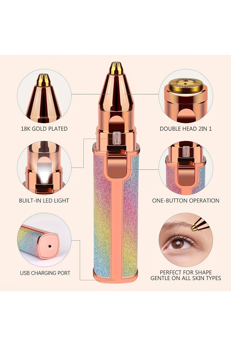 مزيل شعر الحواجب والوجه متعدد الألوان 2 في 1 - ماكينة تشذيب دقيقة قابلة لإعادة الشحن عبر USB - Image 2