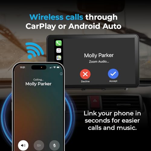 AutoSky 7" Wireless CarPlay & Android Auto Screen with Backup Camera – Portable FM + Bluetooth Dashboard Display for Older Cars with Mirror Link Feature – AutoSky - Image 4